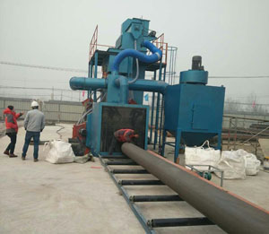 鋼結(jié)構(gòu)拋丸機(jī)，鋼管除銹設(shè)備一體機(jī)張家口調(diào)試安裝現(xiàn)場(chǎng)